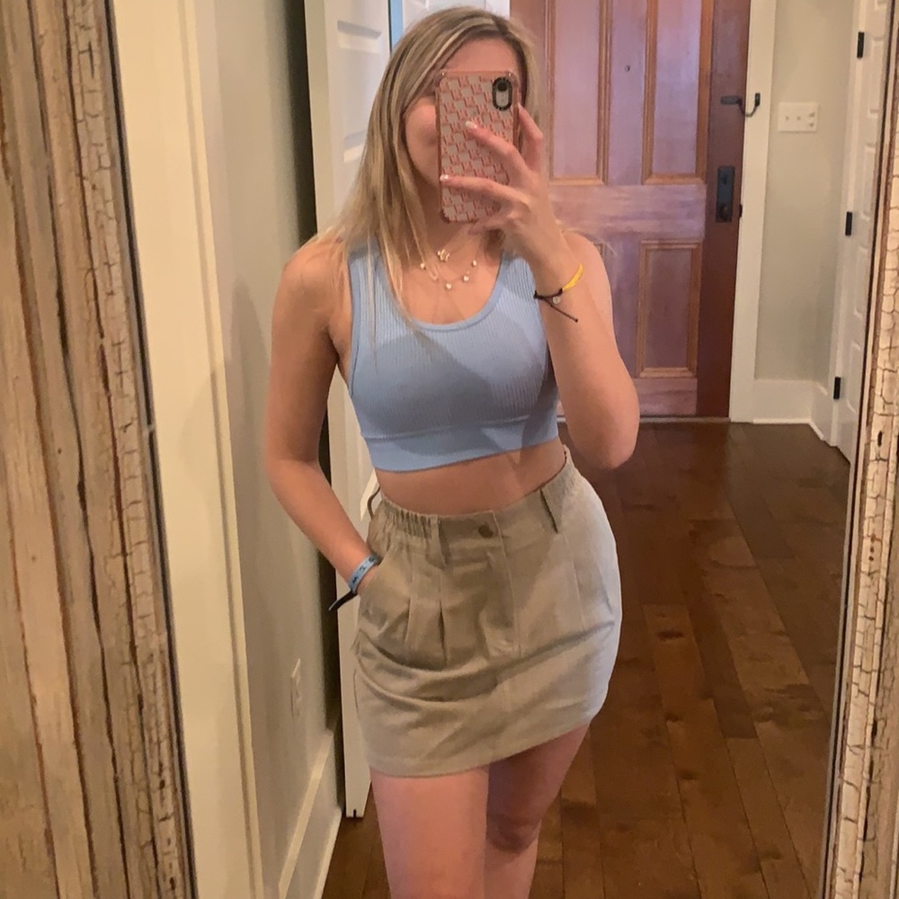 Taupe Elastic Mini Skirt